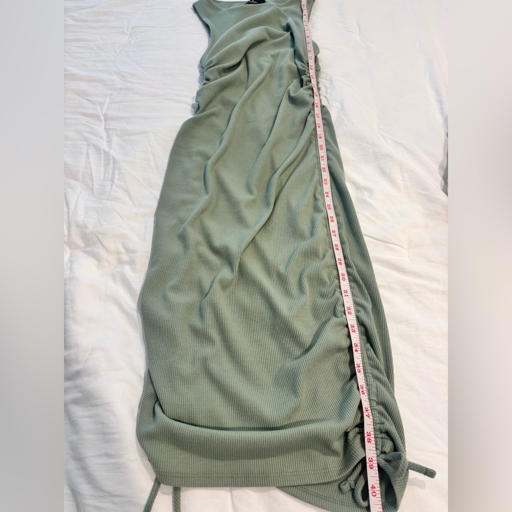 Lulu’s Sage Green Ribbed Ruched Bodycon Dress - Picture 7 of 13